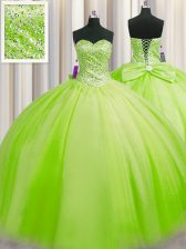 Traditional Big Puffy Ball Gowns Tulle Sweetheart Sleeveless Beading Floor Length Lace Up 15 Quinceanera Dress