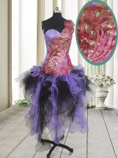  One Shoulder Sleeveless Zipper Asymmetrical Beading and Appliques Prom Party Dress