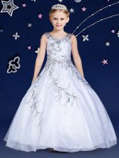 Elegant White Ball Gowns Scoop Sleeveless Organza Floor Length Zipper Beading Flower Girl Dresses for Less