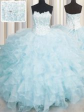  Scalloped Sleeveless Ruffles Lace Up Quinceanera Gown
