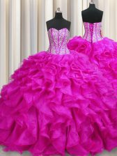 Visible Boning Fuchsia Quinceanera Dresses Sweetheart Sleeveless Brush Train Lace Up