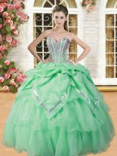 Fashionable Sweetheart Sleeveless Sweet 16 Quinceanera Dress Floor Length Beading and Pick Ups Organza