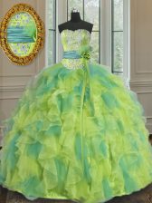 Low Price Beading and Appliques and Ruffles and Sashes ribbons and Hand Made Flower Sweet 16 Dress Multi-color Lace Up Sleeveless Floor Length