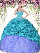 Captivating Floor Length Turquoise and Lavender Sweet 16 Quinceanera Dress Taffeta Sleeveless Beading and Pick Ups