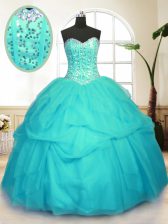 Exquisite Aqua Blue Sweetheart Lace Up Sequins and Pick Ups Quinceanera Dress Sleeveless