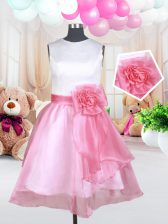 Cute White and Pink And White Kids Pageant Dress Quinceanera and Wedding Party with Hand Made Flower Scoop Sleeveless Zipper