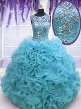  Baby Blue Square Neckline Beading and Ruffles Quinceanera Dresses Sleeveless Lace Up