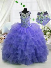  Scoop Organza Sleeveless Floor Length Little Girls Pageant Dress Wholesale and Beading and Ruffled Layers