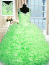 Edgy Zipper Straps Beading and Ruffles 15 Quinceanera Dress Organza Sleeveless