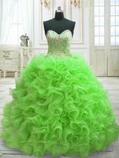 High Class Sweetheart Lace Up Beading and Ruffles 15th Birthday Dress Sweep Train Sleeveless