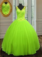 Charming Straps Tulle Sleeveless Floor Length 15 Quinceanera Dress and Beading