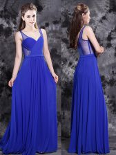  V-neck Sleeveless Side Zipper Homecoming Dress Royal Blue Chiffon