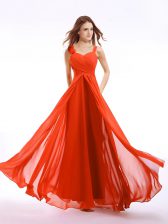 Superior Straps Orange Red Zipper Prom Party Dress Hand Made Flower Sleeveless Floor Length