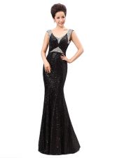 Most Popular Black Sleeveless Sequins Floor Length Homecoming Dress