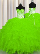  Organza Sweetheart Sleeveless Lace Up Beading and Ruffles Sweet 16 Dresses in 