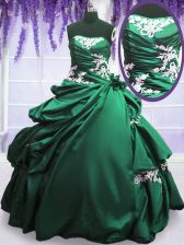 Trendy Pick Ups Ball Gowns Quinceanera Dress Green and Dark Green Strapless Taffeta Sleeveless Floor Length Lace Up