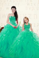 Latest Sweetheart Sleeveless Lace Up Sweet 16 Quinceanera Dress Turquoise Organza