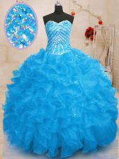  Baby Blue Sweetheart Lace Up Beading and Ruffles and Sequins Quinceanera Dress Sleeveless