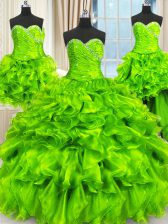Custom Designed Four Piece Sleeveless Beading and Ruffles and Ruching Floor Length Sweet 16 Quinceanera Dress