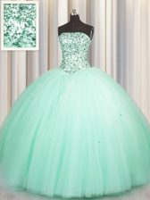 Inexpensive Puffy Skirt Sleeveless Lace Up Floor Length Beading and Sequins Quinceanera Dresses