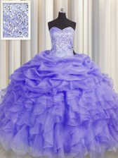  Ball Gowns Sweet 16 Quinceanera Dress Lavender Sweetheart Organza Sleeveless Floor Length Lace Up