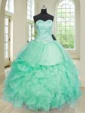 Classical Apple Green Lace Up Quinceanera Dresses Beading and Ruffles Sleeveless Floor Length
