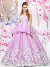  Scoop Sleeveless Floor Length Lace and Appliques Lace Up Sweet 16 Dress with Lilac