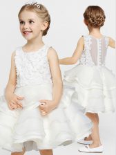  A-line Toddler Flower Girl Dress White Scoop Organza Sleeveless Knee Length Clasp Handle
