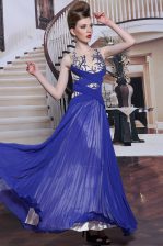  Sequins Pleated Ball Gowns Dress for Prom Royal Blue Chiffon Sleeveless Floor Length Zipper