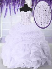 Dynamic White Sweetheart Neckline Beading and Ruffles Quinceanera Gown Sleeveless Lace Up
