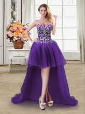 Tulle Sleeveless High Low Prom Evening Gown and Beading and Sequins