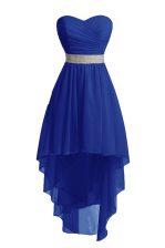  Blue Empire Organza Sweetheart Sleeveless Belt High Low Lace Up Homecoming Dress