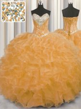Low Price Floor Length Orange Sweet 16 Dresses Sweetheart Sleeveless Lace Up