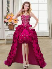 Luxury Beading and Embroidery and Pick Ups Fuchsia Lace Up Sleeveless High Low
