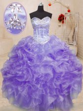 Romantic Lavender Lace Up Sweetheart Beading and Ruffles Sweet 16 Dresses Organza Sleeveless