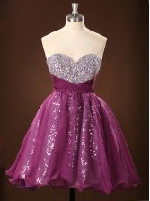  Purple Chiffon Zipper Sleeveless Mini Length Sequins
