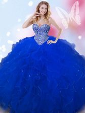  Royal Blue Ball Gowns Tulle Sweetheart Sleeveless Beading Floor Length Lace Up Quinceanera Gown
