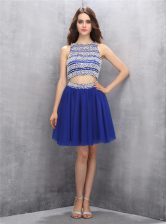 Artistic Scoop Backless Organza Sleeveless Knee Length Prom Dress and Beading
