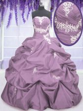  Taffeta Sleeveless Floor Length Ball Gown Prom Dress and Appliques and Ruching and Pick Ups