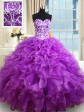 Clearance Sweetheart Sleeveless Lace Up Quinceanera Gown Eggplant Purple Organza