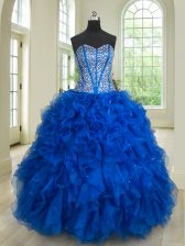  Royal Blue Ball Gowns Organza Sweetheart Sleeveless Beading and Ruffles Floor Length Lace Up Sweet 16 Quinceanera Dress