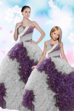 Inexpensive Fabric With Rolling Flowers Sleeveless Floor Length Quinceanera Dress and Beading and Sequins