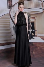  Black Sleeveless Beading Floor Length Homecoming Dress