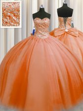 Ideal Puffy Skirt Sweetheart Sleeveless Lace Up Sweet 16 Dresses Orange Red Tulle