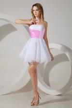 Artistic Sleeveless Mini Length Beading Zipper Quinceanera Court of Honor Dress with White