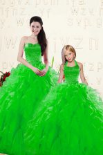 Deluxe Sleeveless Lace Up Floor Length Beading and Ruffles 15 Quinceanera Dress