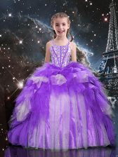  Beading and Ruffles Little Girls Pageant Dress Wholesale Purple Lace Up Sleeveless Floor Length