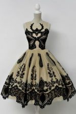 Classical Champagne Tulle Zipper Scoop Sleeveless Knee Length Prom Evening Gown Lace