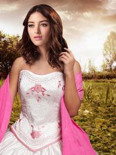 Fitting Embroidery and Bowknot Sweet 16 Dresses White Lace Up Sleeveless Floor Length