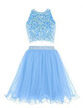  Scoop Mini Length Empire Sleeveless Blue Backless